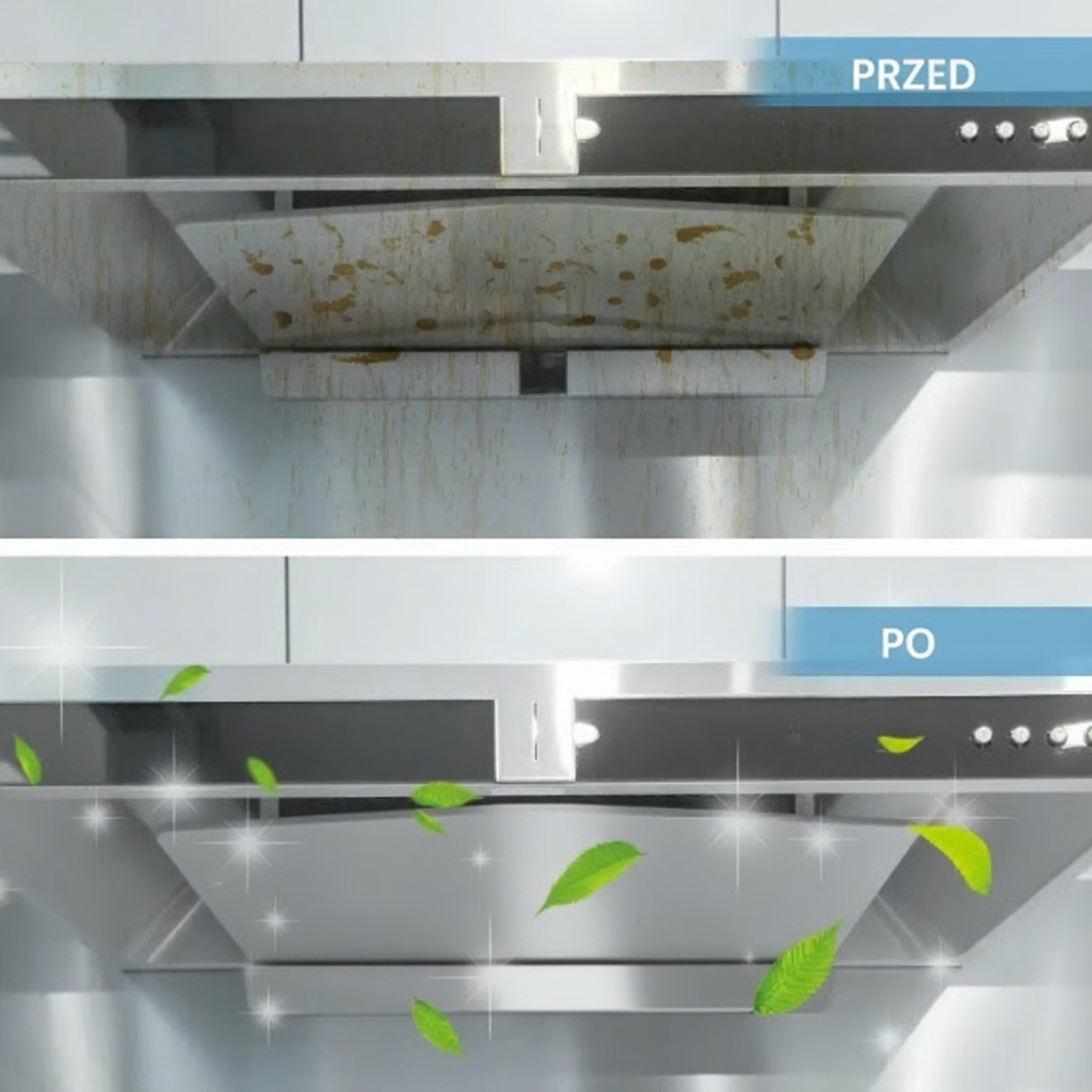 Porównanie przed i po - okap kuchenny